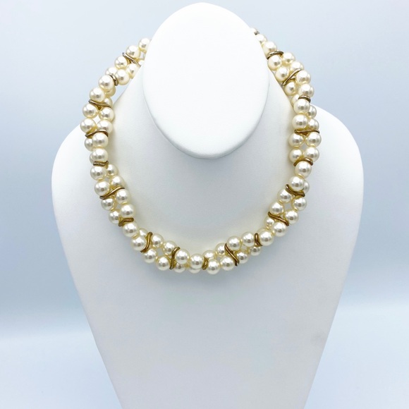 Jewelry - Champagne Faux Pearl Twisted Collar Necklace Vintage Inspired Necklace